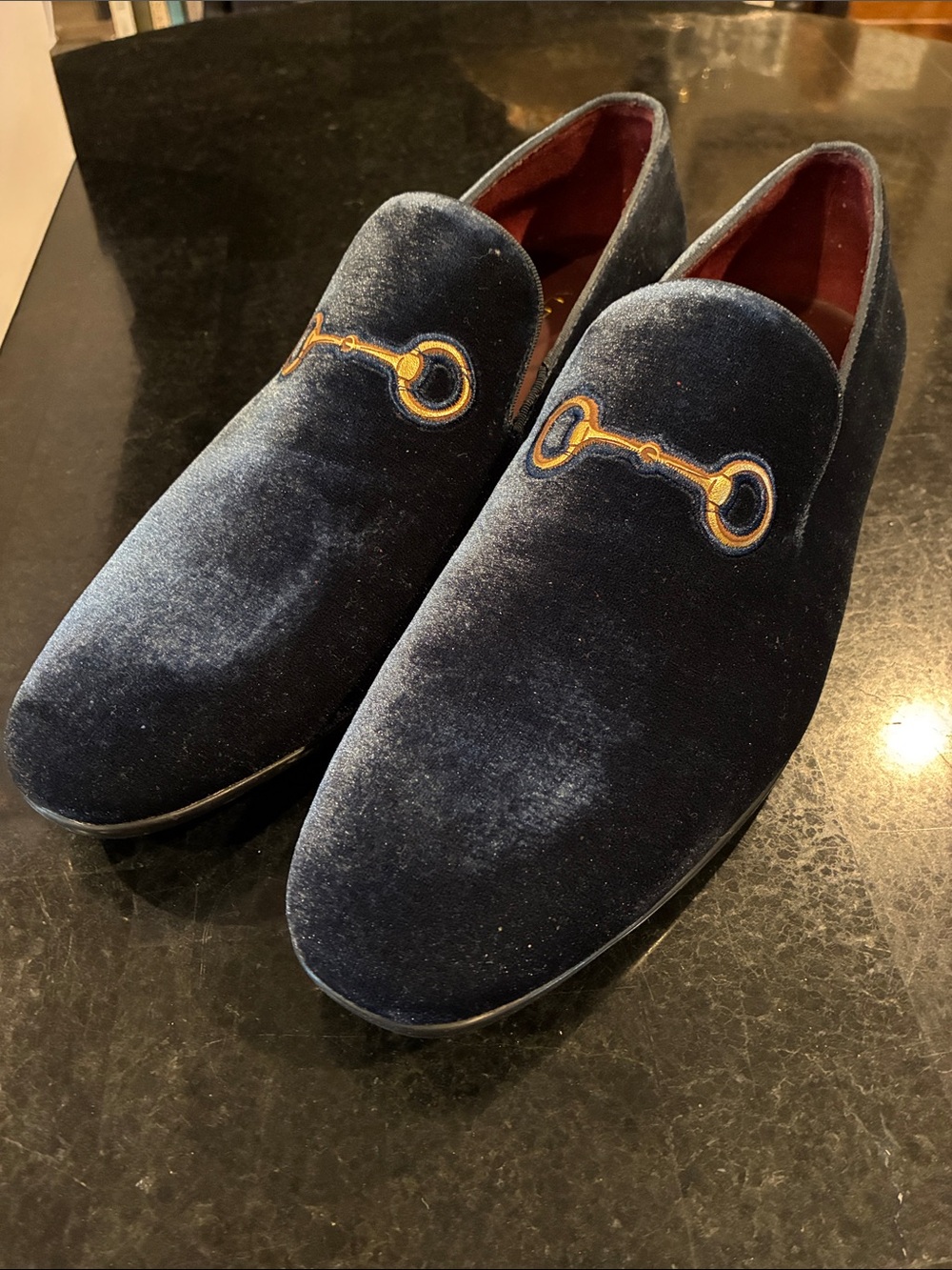 NEW Aldo Men's Velvet Slip-On Loafers with Embroidered Bit - Navy Sz 11